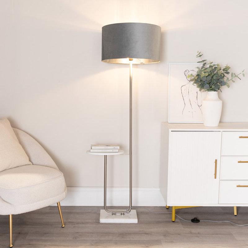 Ahlayla 146cm Traditional Floor Lamp, Brushed/White, Yes, Grey/Chrome