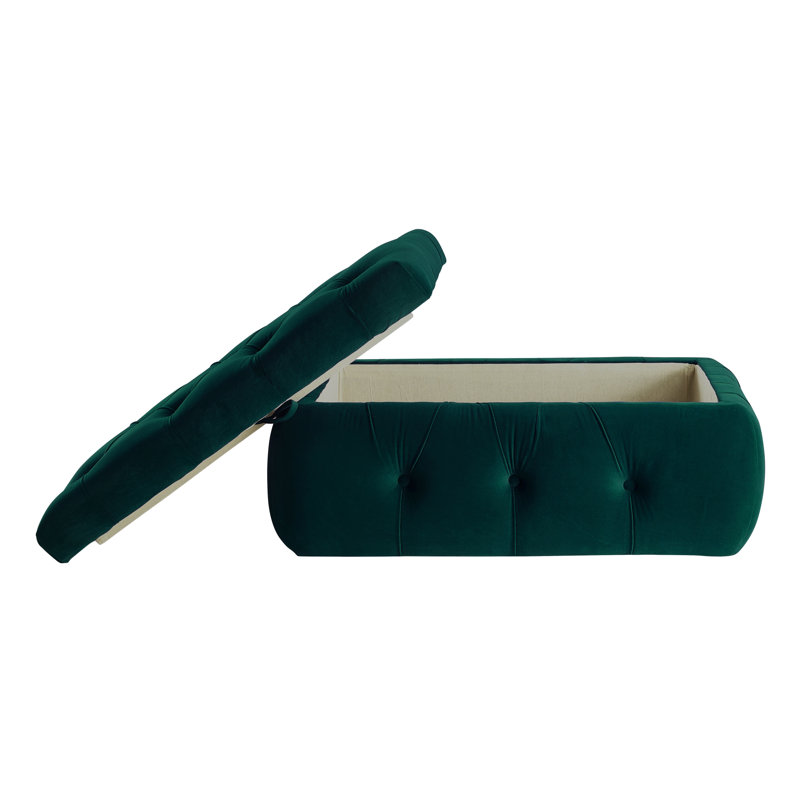 Button Tufted Upholstered Storage Ottoman, Emerald Green Velvet