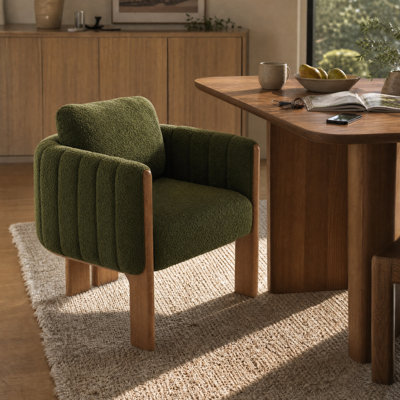 Cayson Organic Modern Boucle Upholstered Dining Chair with Vertical Channel Tufting and Solid Rubberwood Legs for Dining Room & Kitchen