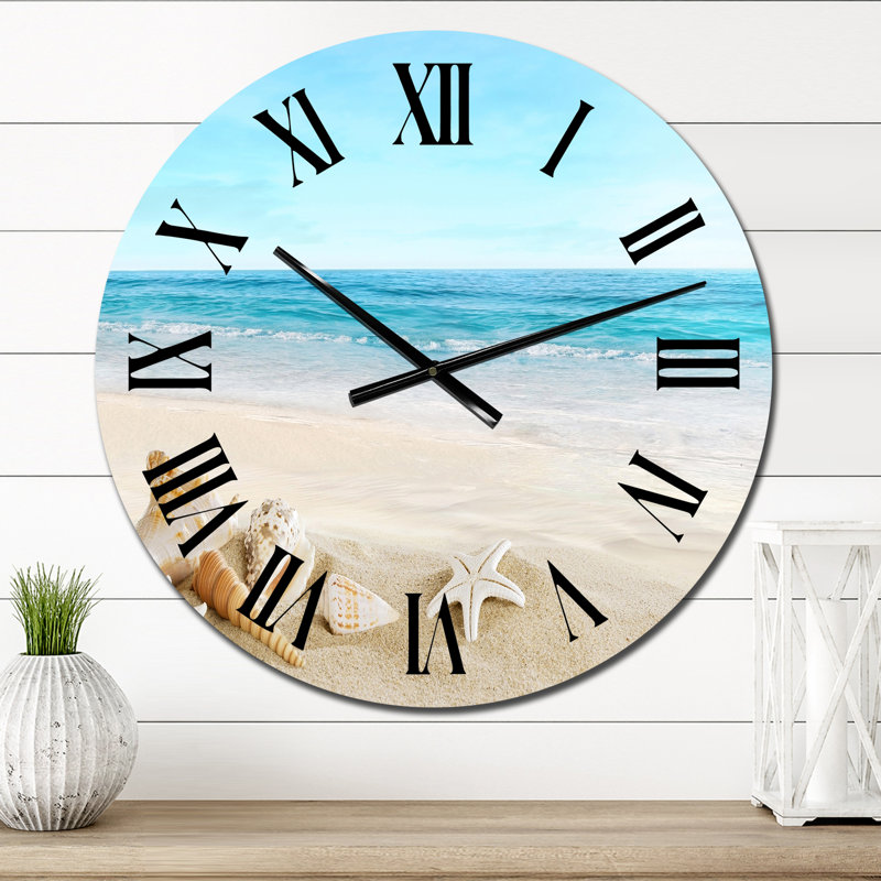 Landscape With Shells On Tropical Beach - Nautical & Coastal wall clock, Small