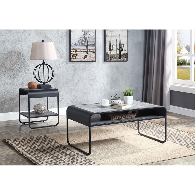 Table basse à structure en métal gris et noir avec structure ouverte Kd pour salon, structure de style industriel moderne, finition grise