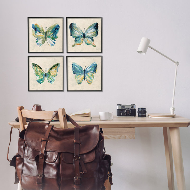«Abstract Green Butterflies», ensemble de 4 giclées encadrées, design par Carol Robinson, H 12 po x l 12 po