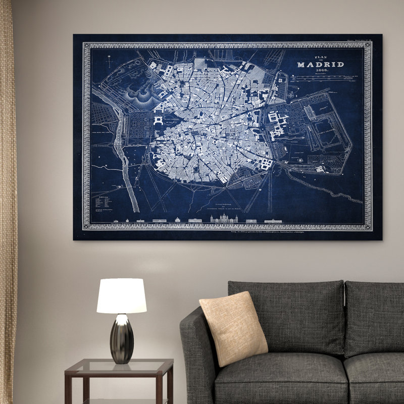 Madrid, croquis de carte - Impression sur toile, H 30 po x l 40 po x P 1,5 po