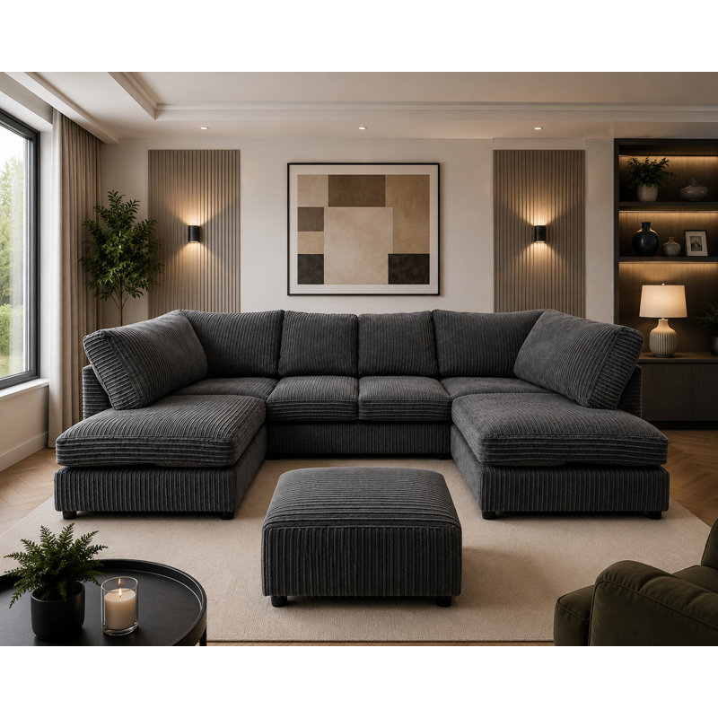 5 Seater Corduroy Corner Sofa , Grey