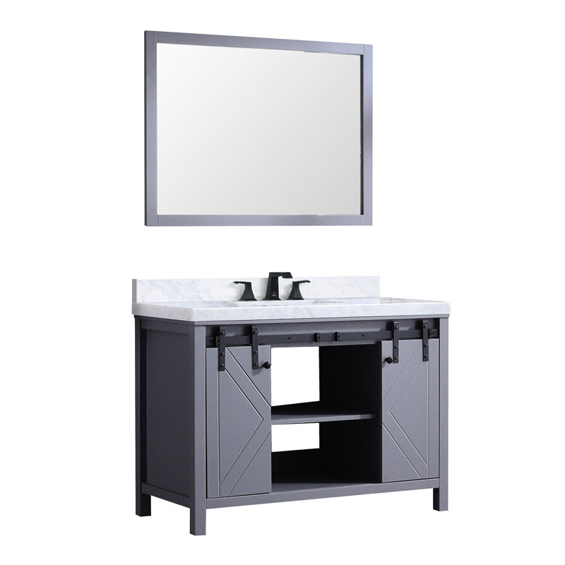 48 po W Gris foncé, meuble-lavabo pour salle de bain avec comptoir en marbre, robinet, miroir 44 po, comptoir anti-rayures et teinture, robinet inclus, durabilité et résistance inégalées