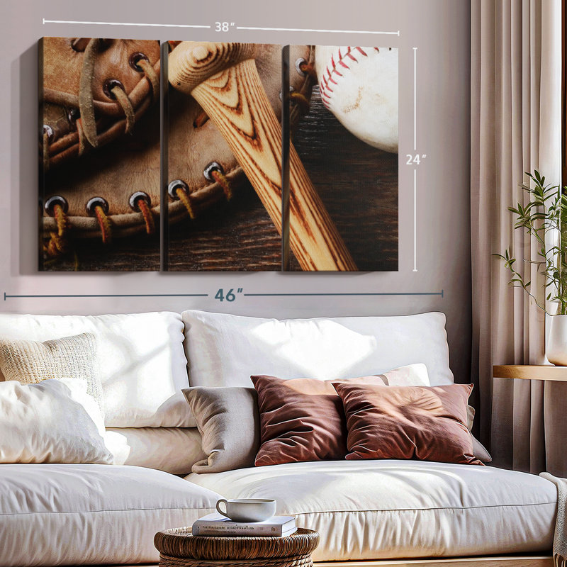 «Old Baseball Stuff» sur toile, H 24 po x l 38 po x P 1,25 po
