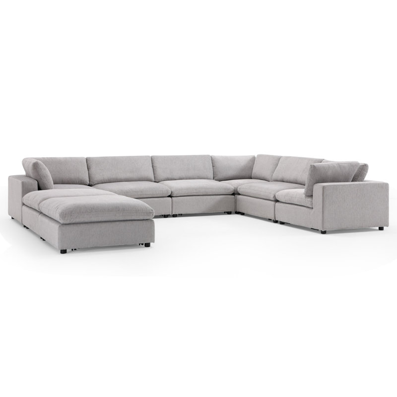 Nuccio 8-Piece Minimalist Modern Soft-Upholstered Sectional With Ottoman