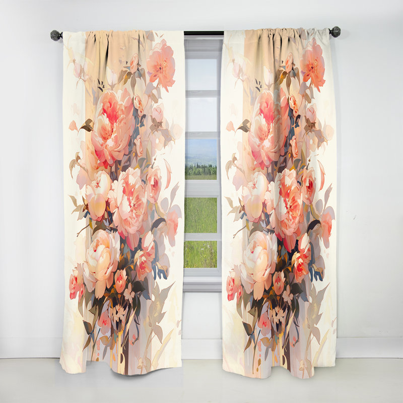 Erimentha Peony Whispers Bouquet I - Modern Velvet Curtain - Room Darkening - 1 panel, 52" W x 108" L