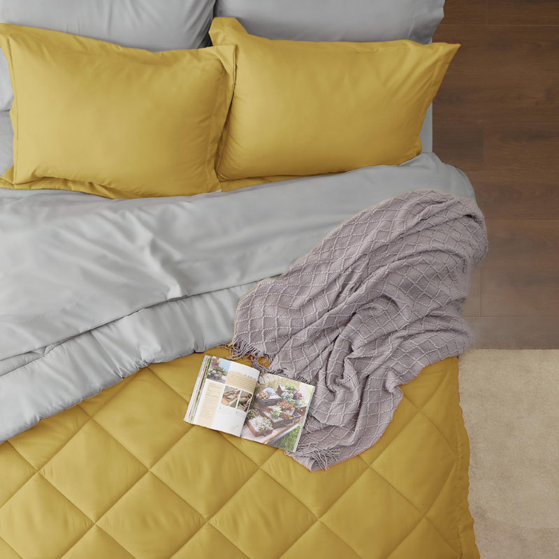 Best Seller Bedsure Comforter Set Reversible Bedding for All Seasons-89GSM, Mustard Yellow