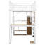 Lit mezzanine en métal avec poste de travail intégré, garde-robe, escalier de rangement et DEL-1226174821