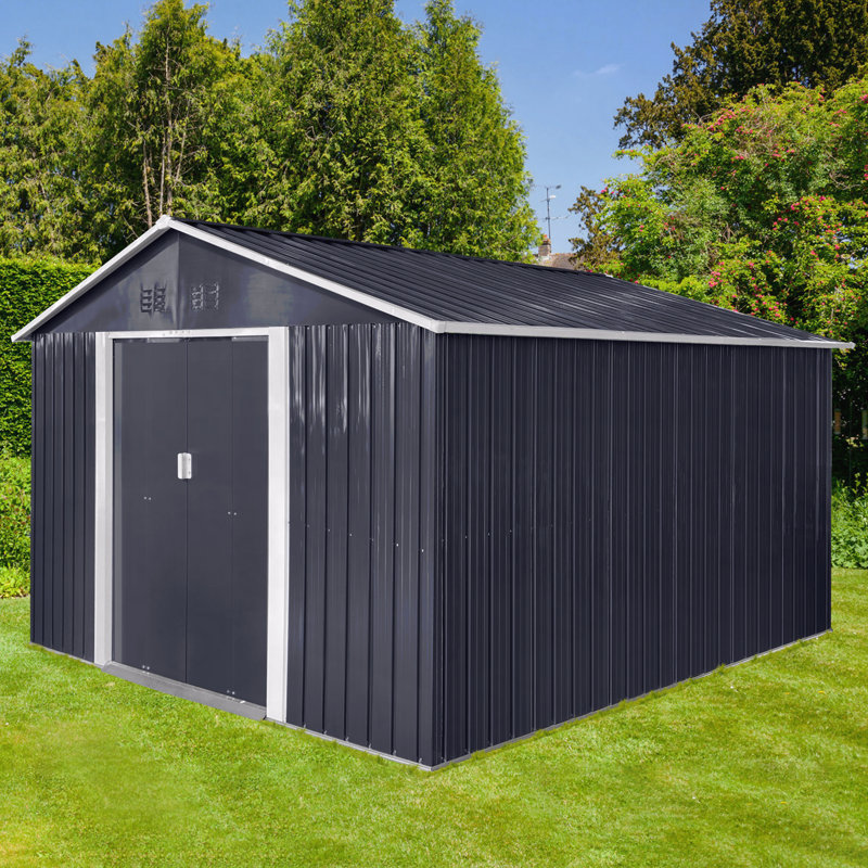 Metal Garden Sheds 11.2Ftx10.6Ft Outdoor Storage Sheds Grey With Window