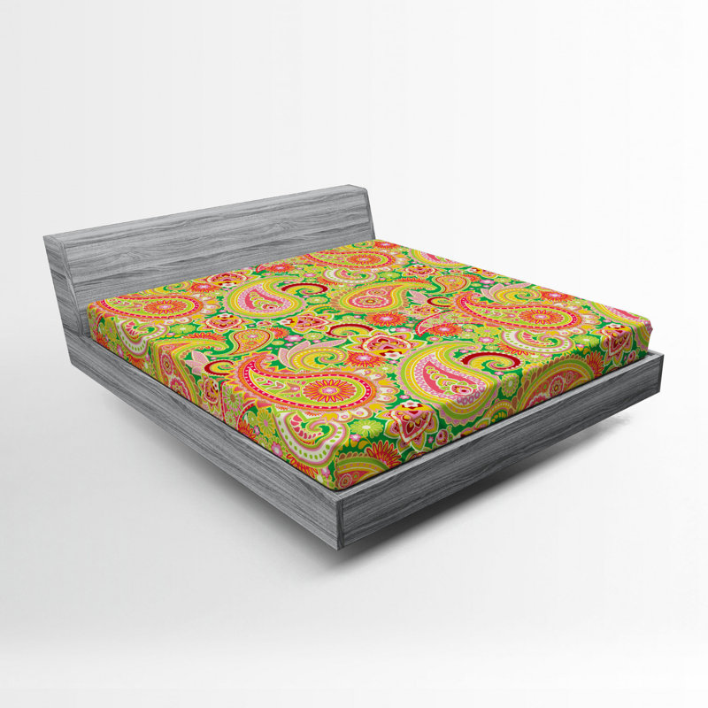 Drap-housse en microfibre à motif cachemire, Drap-housse de taille double, Cachemire vert