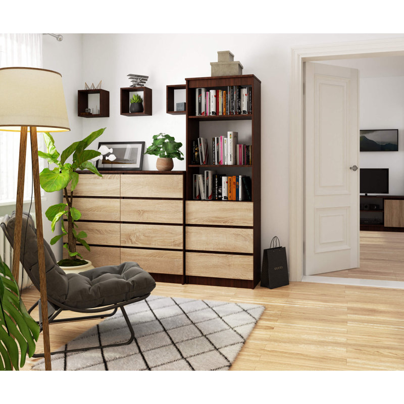 Alexsander 180cm H x 60cm W Standard Bookcase, Venge/Sonoma Oak