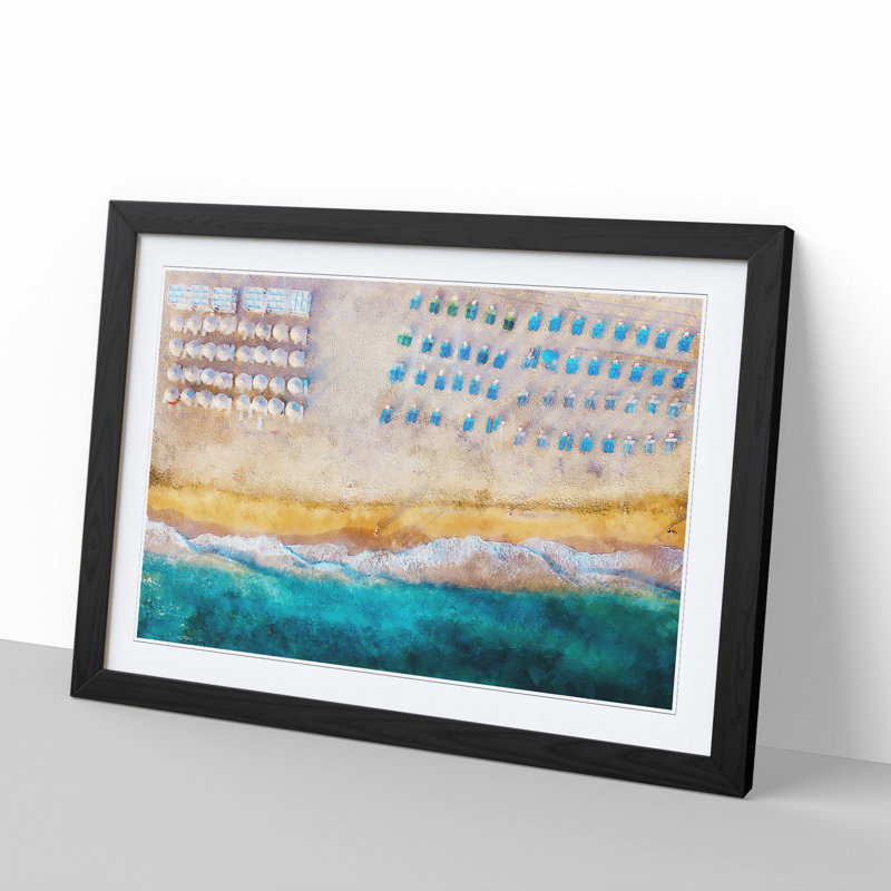 Beach in Corfu Greece - Picture Frame Painting on MDF, 48cm H x 65cm W x 2cm D, Black Framed