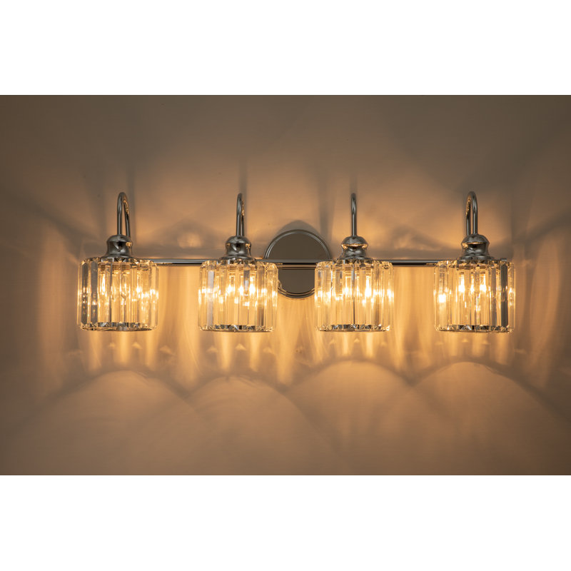 Gjystina 3-Light Dimmable Gold-Black/Chrome Crystal Vanity Light, 4 Lights, Green