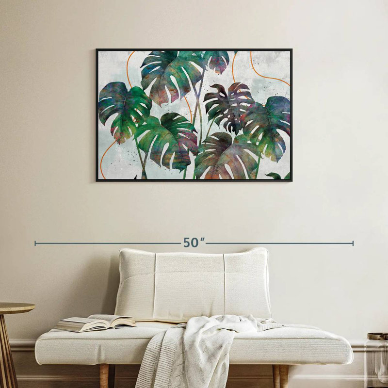 Feuilles de Monstera, Cadre flottant noir, 37 po x 25 po