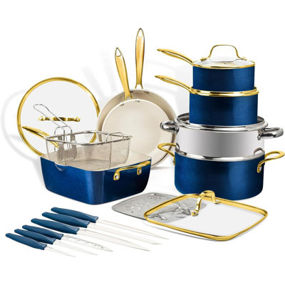Gotham Steel Navy 20 Piece Ultra Nonstick Ceramic Cookware Set With Knutriblade Knives