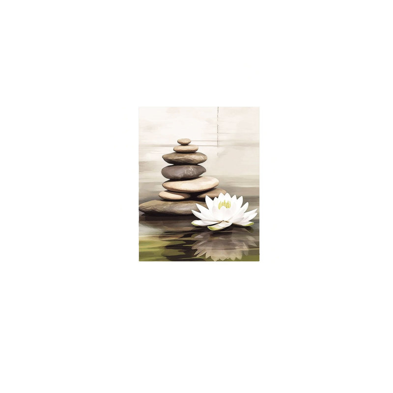 Zen Stone & Lotus, art mural en bois à l'arrière, 30 L x 20 l