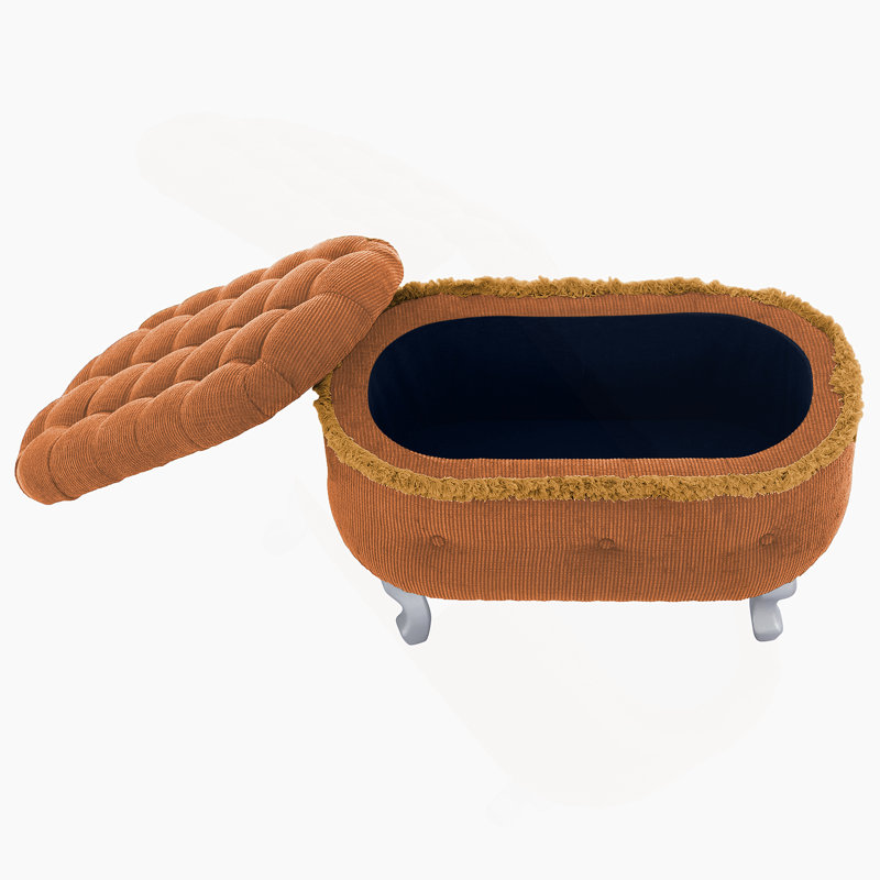 29.5'' Storage Benches, End Of Bed Bench With Button-Tufted, Fabric Upholstered Storage Ottoman, Window Bench With Fringe, Shoe Cabinet Bench, Footboard Bench For Bedroom, Entryway, Cloakroom,Orange