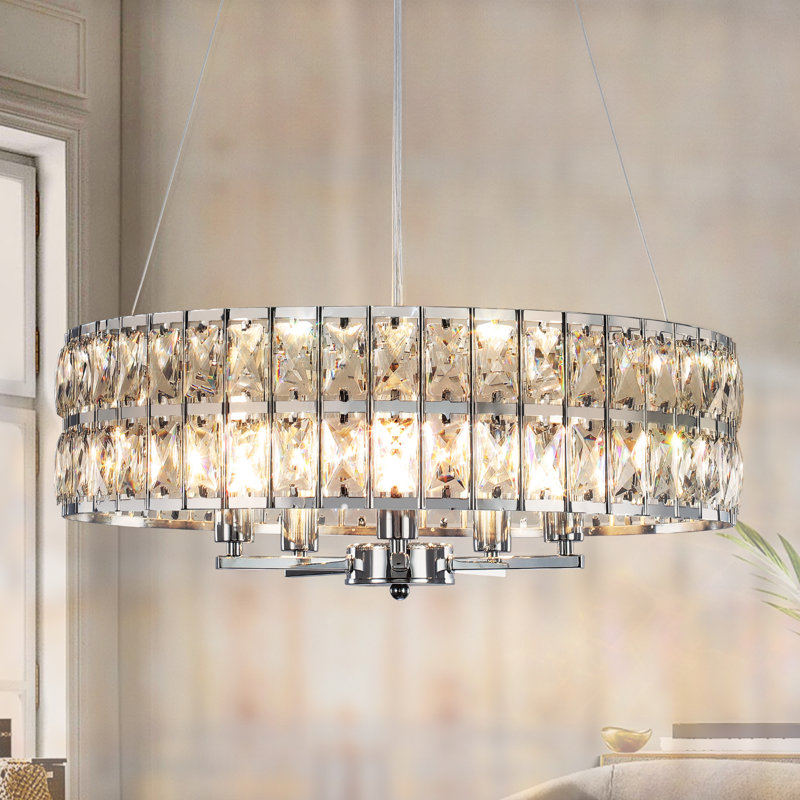 5 - Light Dimmable Modern Glam Crystal Drum Candle Style Chandelier, Chrome