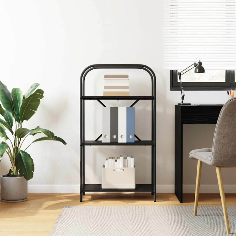 Steel Bookcase, (3 Shelves) 109cmH x 60cmW x 30cmD, Black Oak