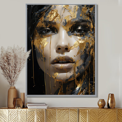 Portrait de femme glamour noir doré - art mural mode femme pour le salon