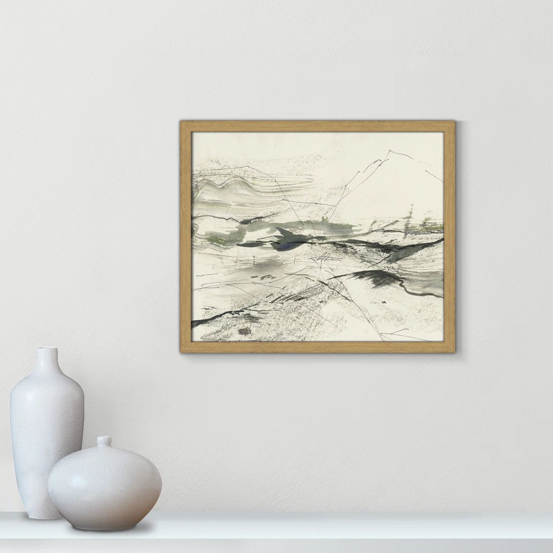 Green Sketches by PI Studio, No Mat, Natural Slim Picture Framed, 16" H x 19" W x 0.75" D