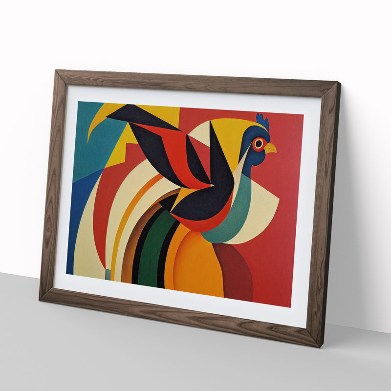 Rooster Abstract Vol.3 1 Piece Single Picture Frame Wall Art, 25cm H x 34cm W x 2cm D, Walnut Framed