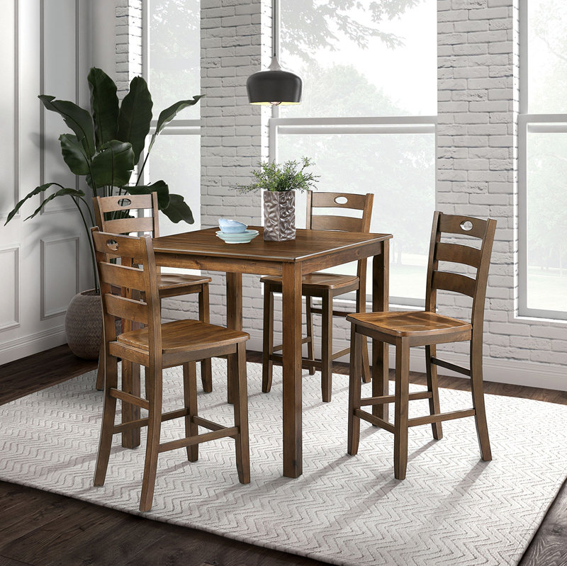 Ensemble de table de salle à manger de style transitionnel 5 pièces avec table carrée et chaises à lattes pour une expérience de repas polyvalente