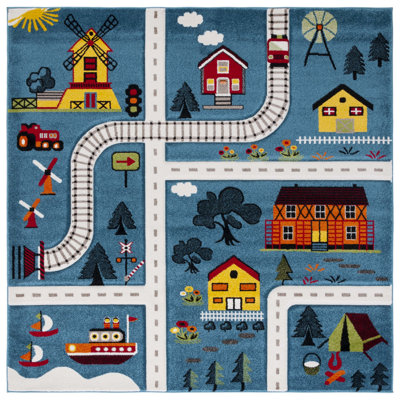 Tapis bleu / beige Zeno