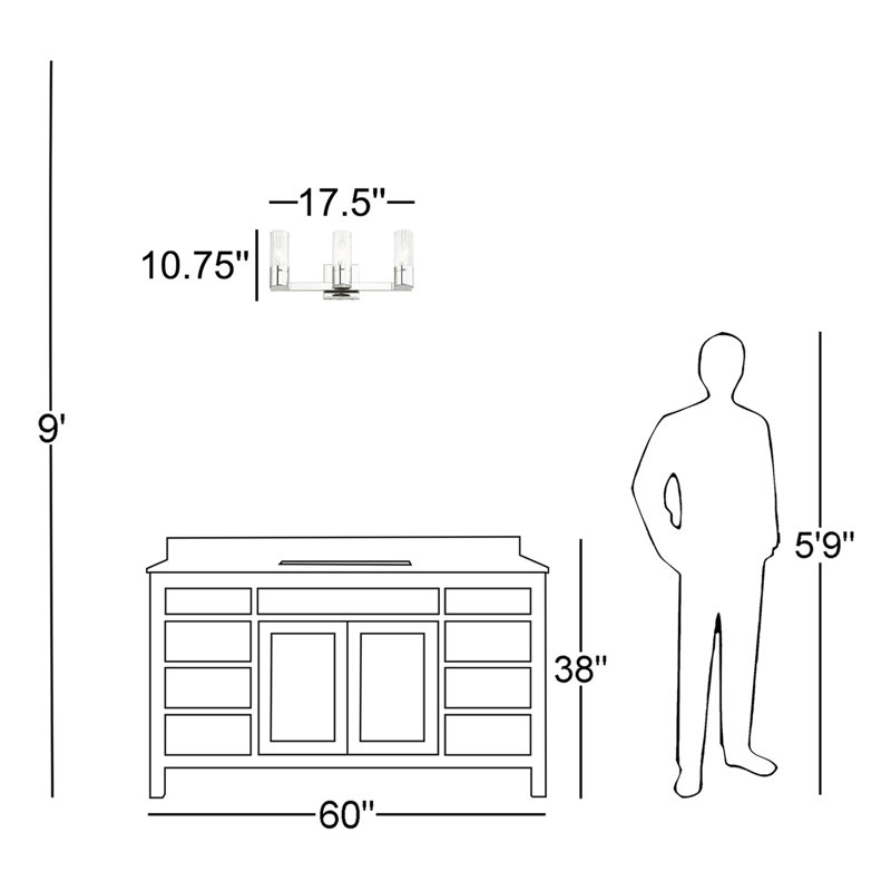 Éclairage pour meuble-lavabo 3 lumières Anacecilia, Argent satiné