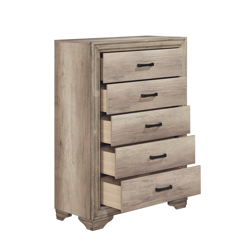 Commode de chambre à coucher 1 pièce avec 5 tiroirs et quincaillerie noire