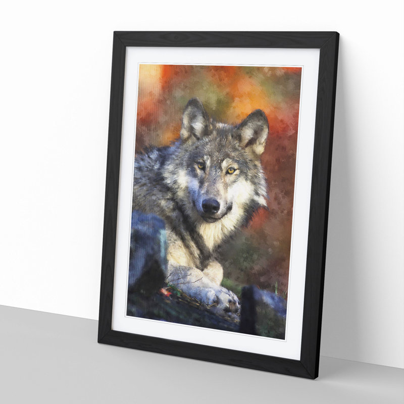 Wolf Vol.2 - Picture Frame Painting, 48cm H x 36cm W x 2cm D, Black Framed