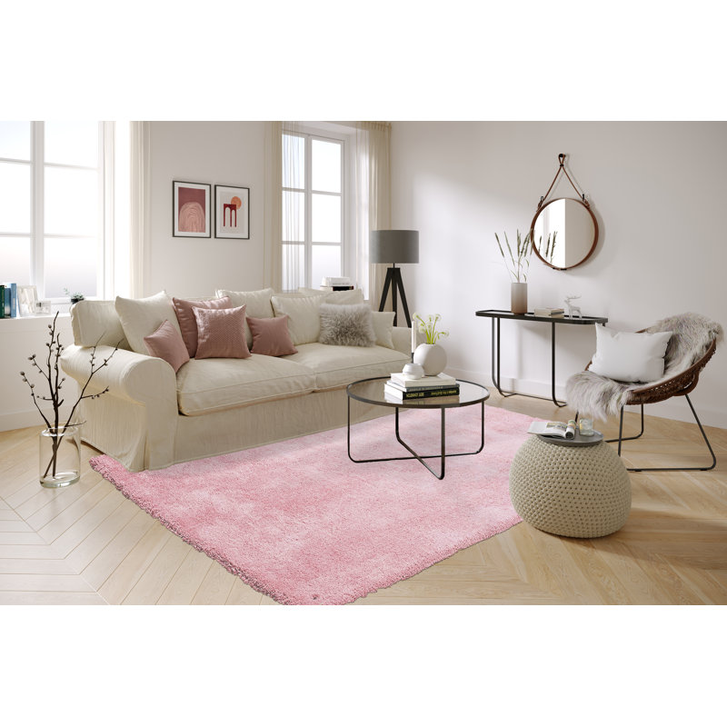 Cozy Handmade High Pile Pink Rug, Rectangle 190 x 290cm