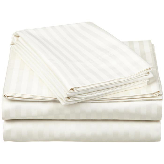 Ensemble de draps 100% coton à densité de tissage 600 fils Parinaaz, Ivoire ivoire, Très grand lit
