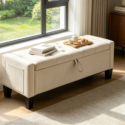Banc de rangement rembourré en lin