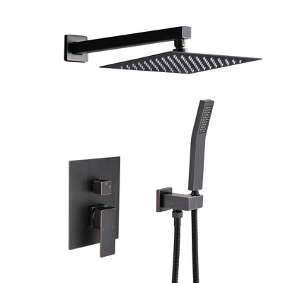 Pomme de douche à effet de pluie 10 po et robinet à main, fixation murale en bronze huilé avec tête, buse autonettoyante