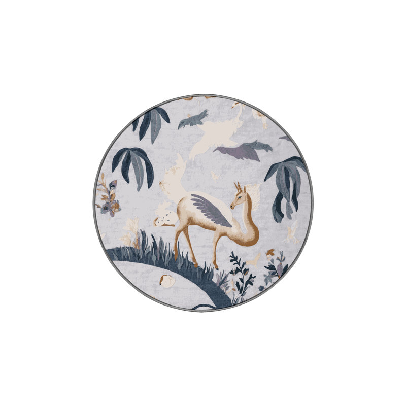 Tapis beige lavable à la machine, Rond 5 pi