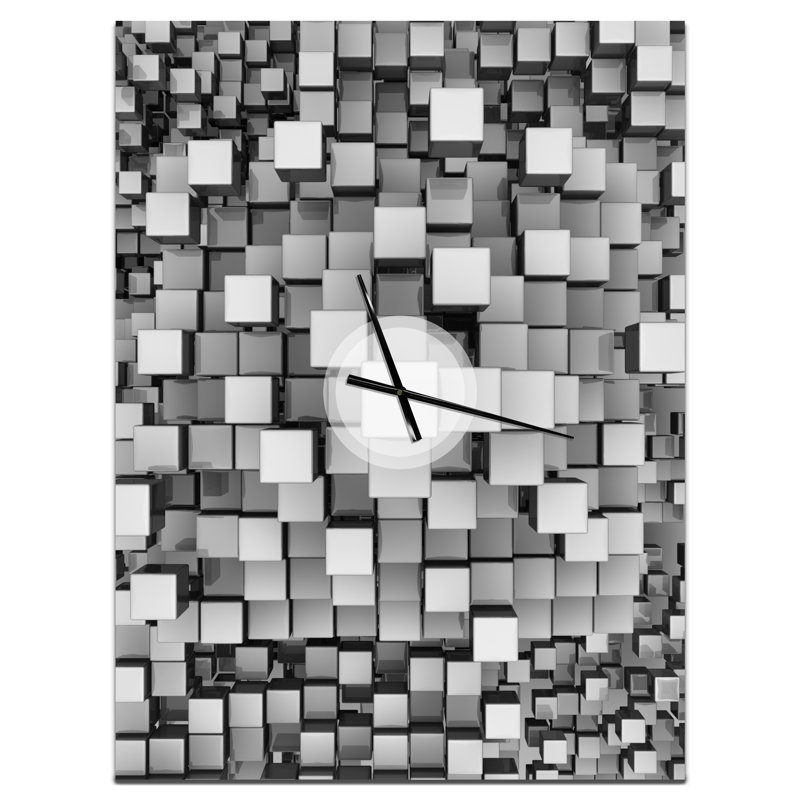 Cubes noirs et gris - horloge abstraite en métal, H 32 po x l 24 po x P 1 po