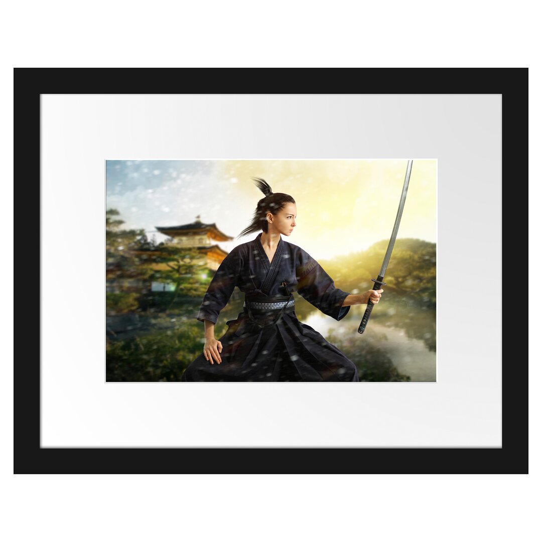 Gerahmtes Poster Samurai-Kriegerin Schnee