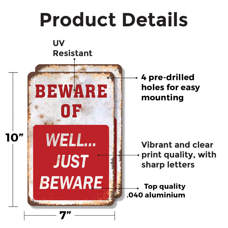Beware of Well ... Just Beware (paquet de 2) en aluminium 7 po x 10 po