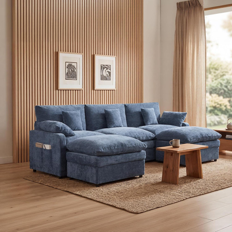 Canapé modulaire en chenille pour plusieurs personnes, siège rembourré spacieux et confortable avec design moderne et durable pour le salon