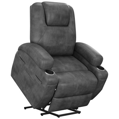 Electric Power Lift Recliner Chair with Massage for Elderly, PU Leather Home Theater Seat with Side Pockets and 2 Cup Holders Ergonomic Lounge Chair S by Latitude Run
