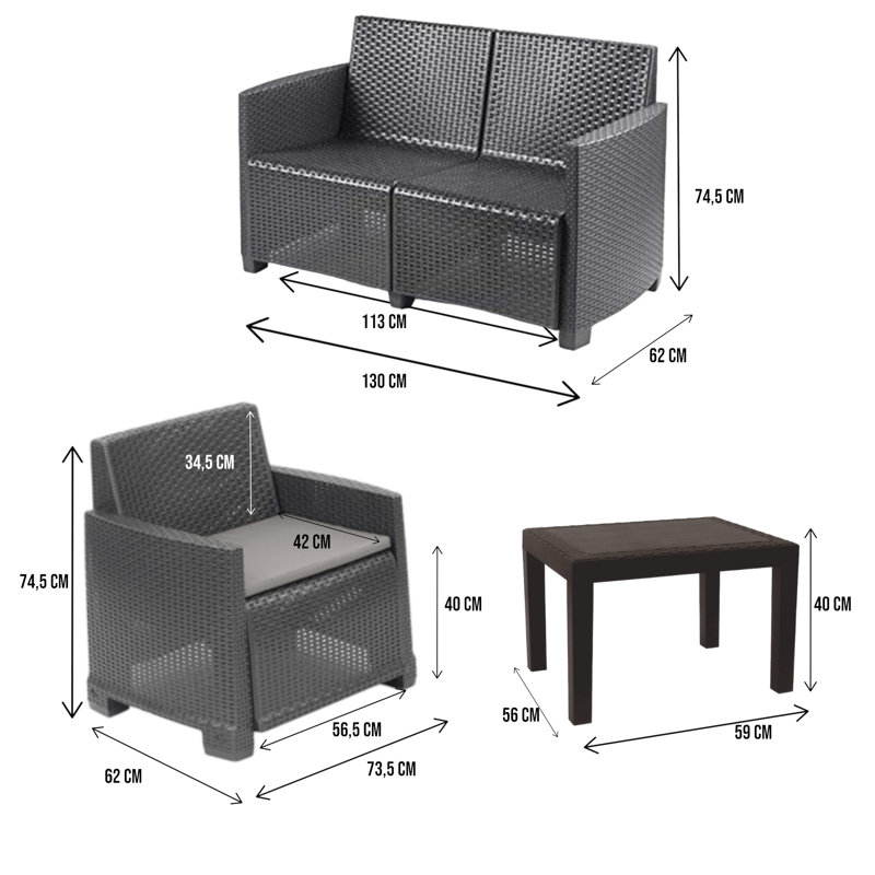 Alvada Rectangular 2 - Person 66cm L Outdoor, Black
