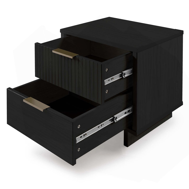 18" Nightstand in Black (2-Drawer), Black