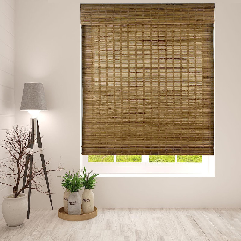 Cordless Blackout Woven Bamboo Roman Shades, 34" x 60"