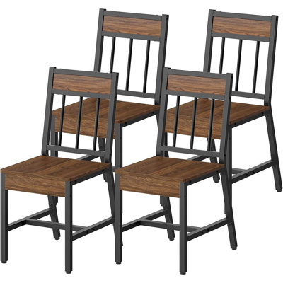 Chaises de salle à manger de style industriel moderne avec structure en métal et dossier incliné, chaises de cuisine pour salle à manger et salon, noyer foncé et noir