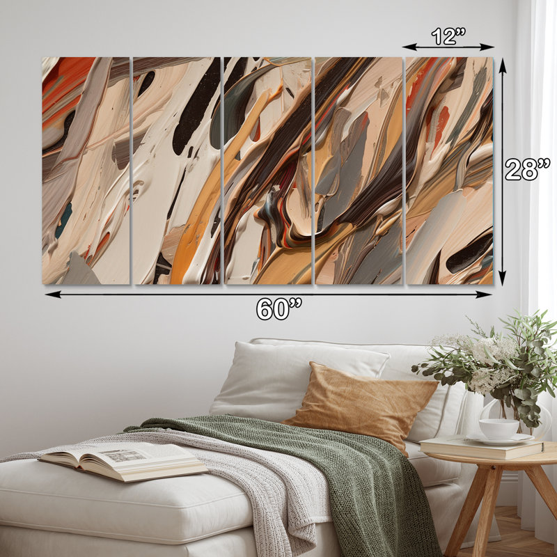 «Terracotta Bliss Texture Abstract VI», reproduction d'art sur toile abstraite - 5 panneaux égaux