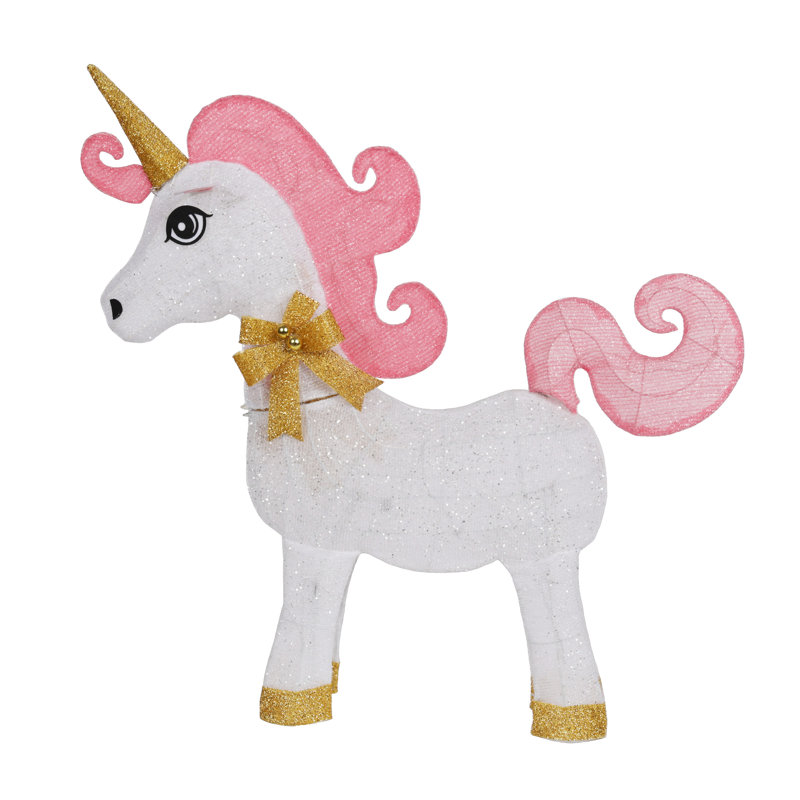 Licorne blanche en maille lumineuse avec crinière et queue roses
