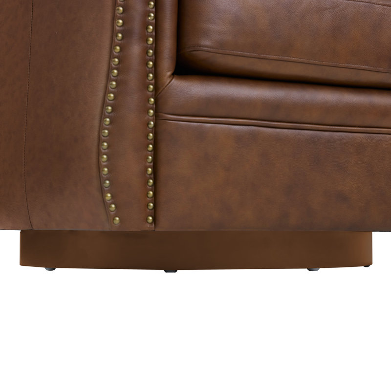 Genuine Leather Wingback Swivel Chair, Dark Brown